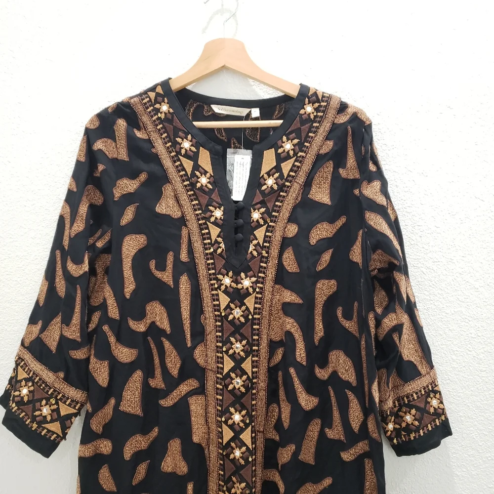 Soft Surroundings Anantara Black Embroidered Shift Dress Size Medium NWT - Picture 5 of 12